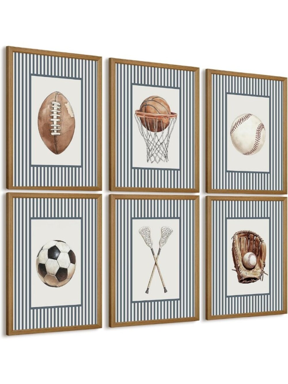 Vintage Sports Wall Art for Kids Room - Canvas Prints, Football, Baseball